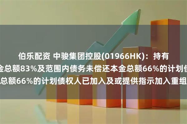 伯乐配资 中骏集团控股(01966HK):持有约占现有票据未偿还本金总额83%及范围内债务未偿还本金总额66%的计划债权人已加入及或提供指示加入重组支持协议